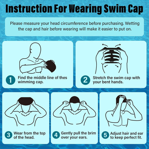2 Pack Unisex Swim Caps with 3D Ear Protection, Durable Flexible Silicone Swimming Hats for Women Men Kids Adults, Bathing Swimming Caps for Short/Long Hair with Ear Plugs&Nose Clip