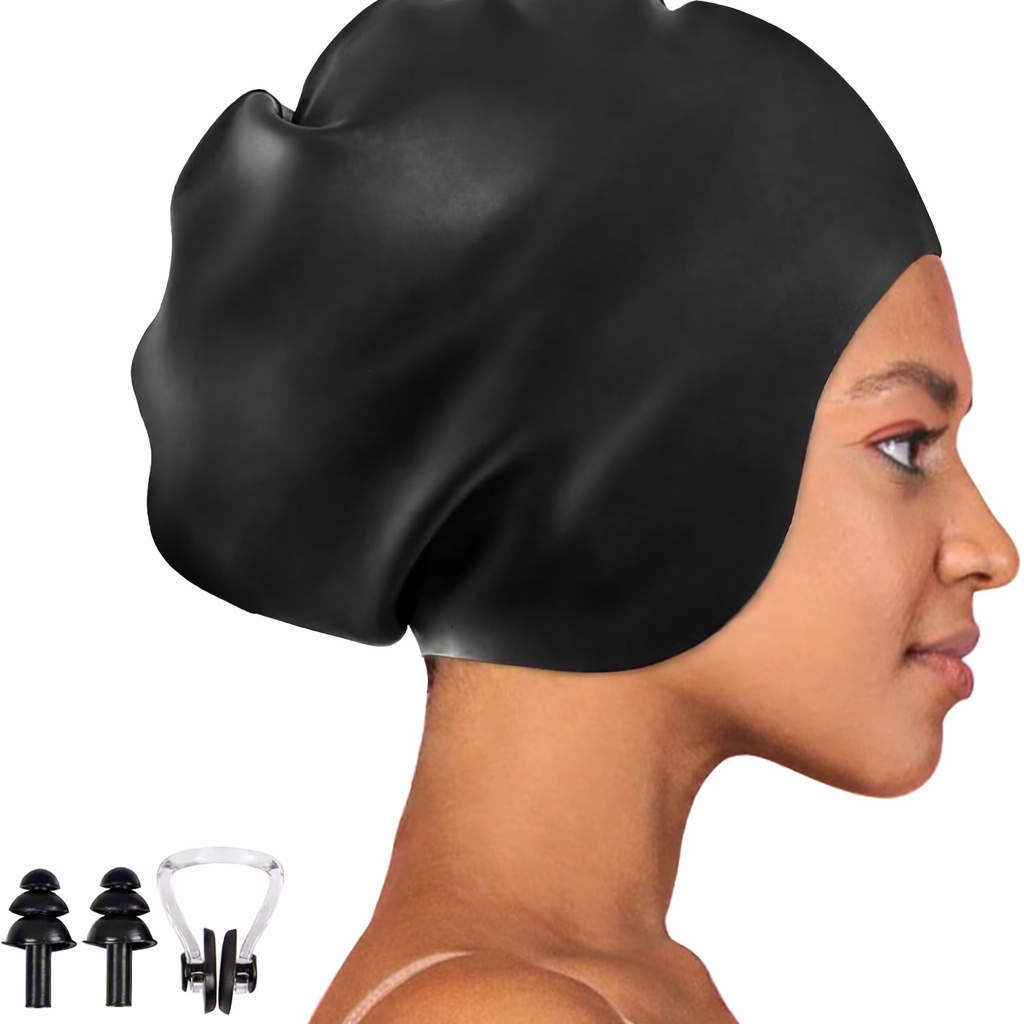 Extra Large Swimming Cap Women Men, Durable Silicone Swimming Hat Long Hair with Ear Protection, Unisex Adults Swim Caps for Long Thick Curly Hair & Dreadlocks Braids Weaves Afro Hair
